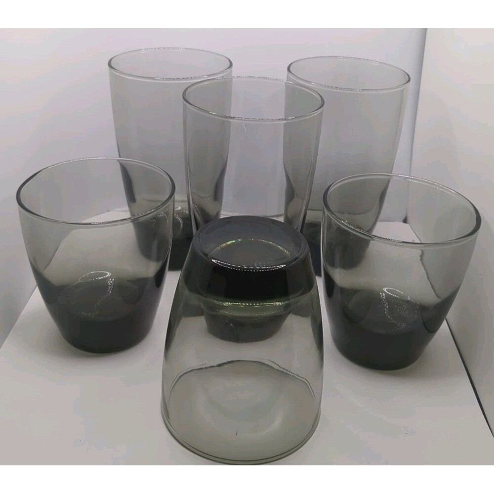 Set Of 6 VTG Libbey Classic Smoke Glasses 3 Dbl. Old Fashion 4” & 3 - Cooler 6”